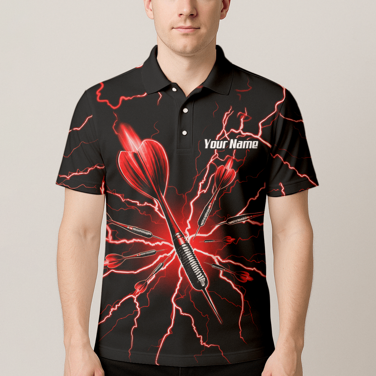 Personalisiertes Dartshirt Herren – Design Blitz Rot – Atmungsaktives Polo TR3032 - Outfitsuche