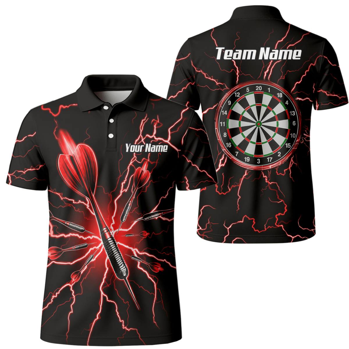 Personalisiertes Dartshirt Herren – Design Blitz Rot – Atmungsaktives Polo TR3032 - Outfitsuche