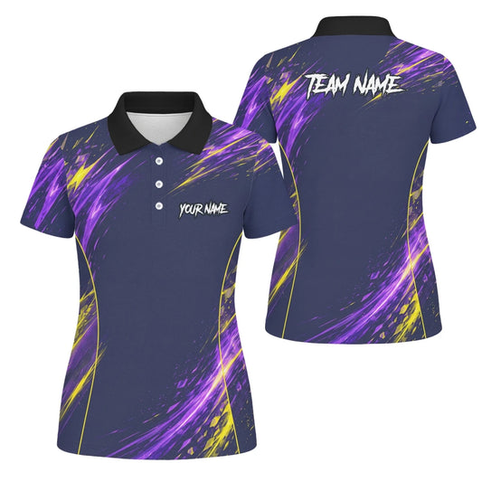 Personalisiertes Dartshirt mit dunkelblau-lila-gelbem abstraktem Design für Damen D517 - Outfitsuche