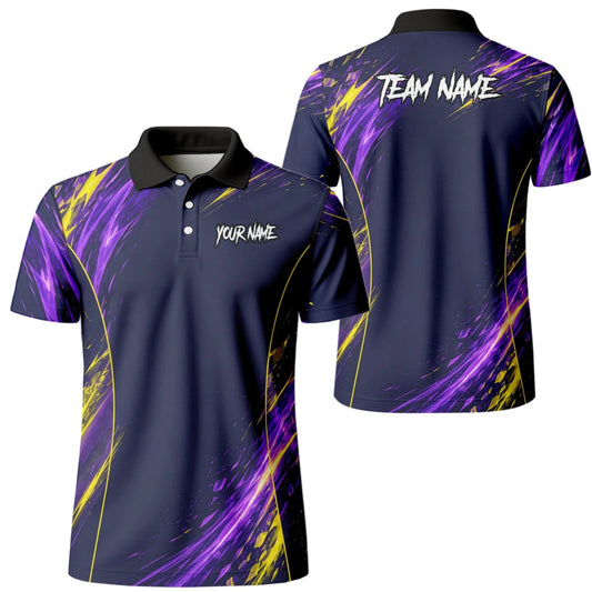 Personalisiertes Dartshirt mit dunkelblau-lila-gelbem abstraktem Design für Herren D517 - Outfitsuche