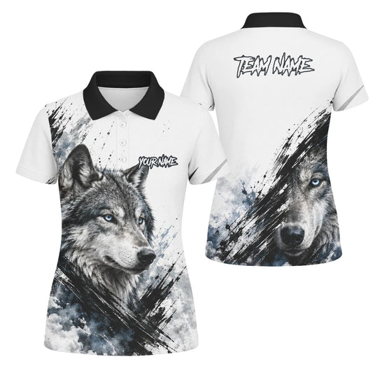 Personalisiertes Dartshirt mit weiß-schwarz-blauem Wolf für Damen P634 - Outfitsuche