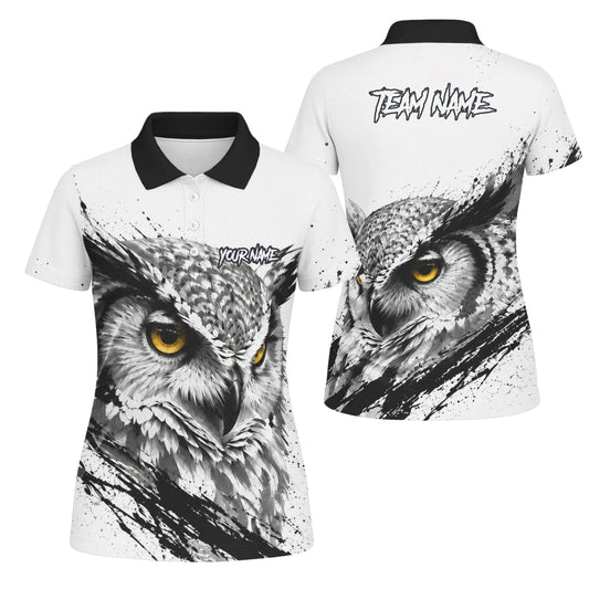 Personalisiertes Dartshirt mit weiß-schwarz-gelber Eule für Damen P128 - Outfitsuche