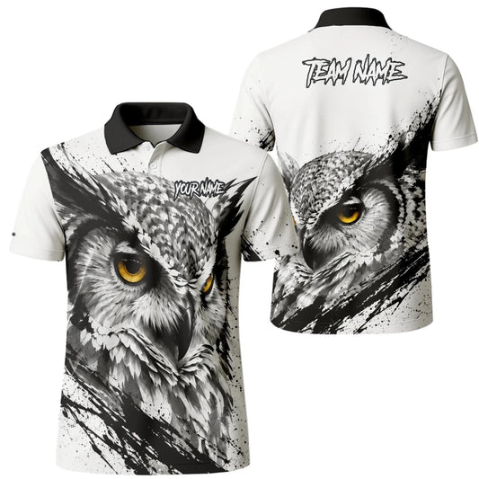 Personalisiertes Dartshirt mit weiß-schwarz-gelber Eule für Herren P128 - Outfitsuche