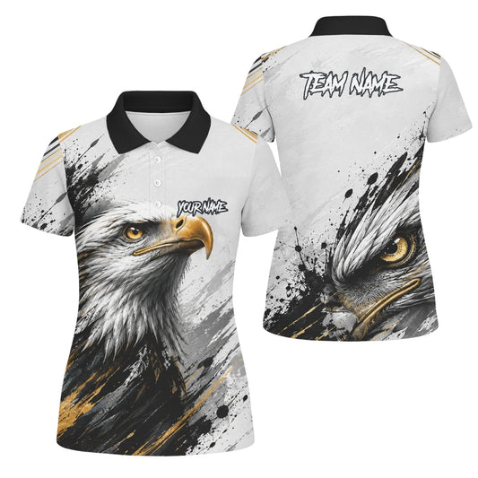 Personalisiertes Dartshirt mit weiß-schwarz-goldenem Weißkopfseeadler für Damen S805 - Outfitsuche