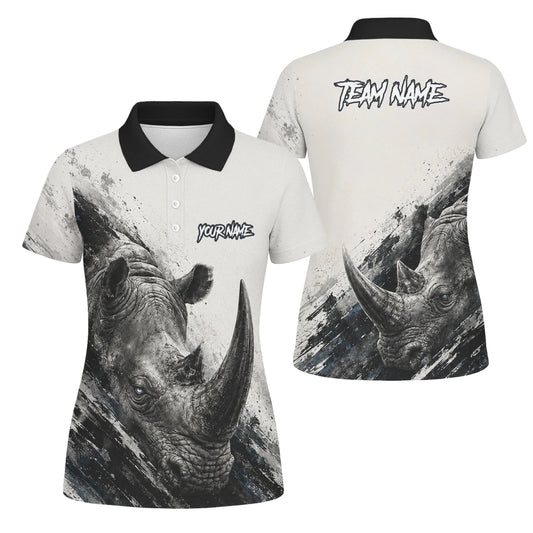 Personalisiertes Dartshirt mit weiß-schwarz-grauem Nashorn für Damen C312 - Outfitsuche