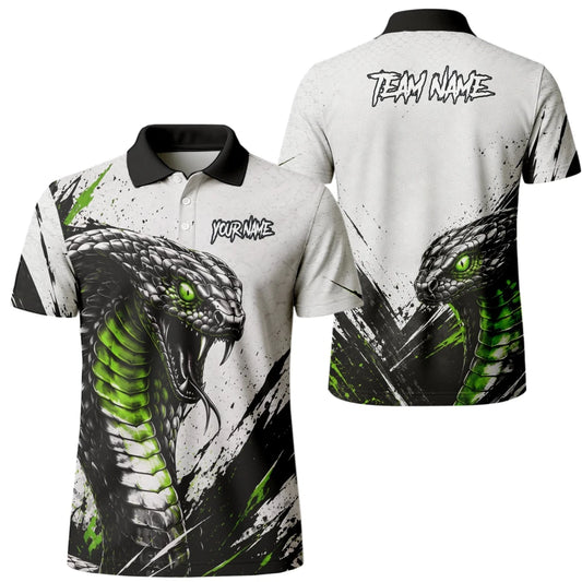 Personalisiertes Dartshirt mit weiß-schwarz-grüner Kobra für Herren A017 - Outfitsuche