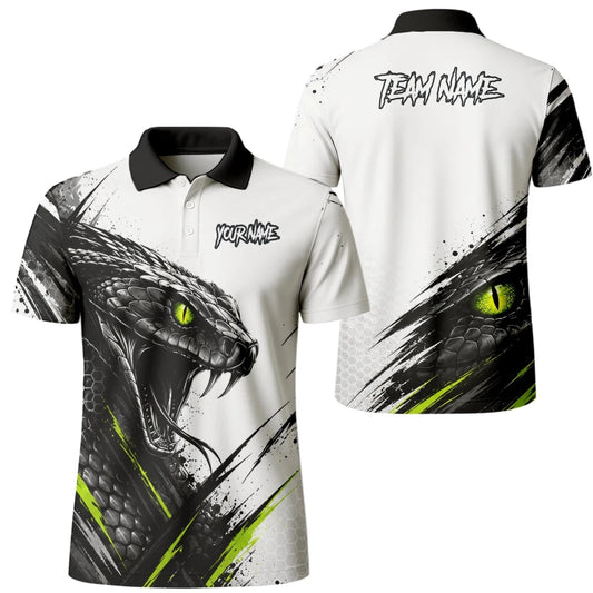 Personalisiertes Dartshirt mit weiß-schwarz-grüner Kobra für Herren I051 - Outfitsuche