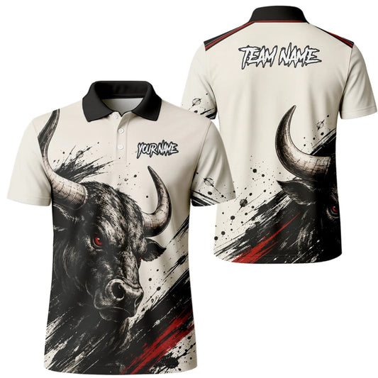 Personalisiertes Dartshirt mit weiß-schwarz-rotem Bullen für Herren H473 - Outfitsuche