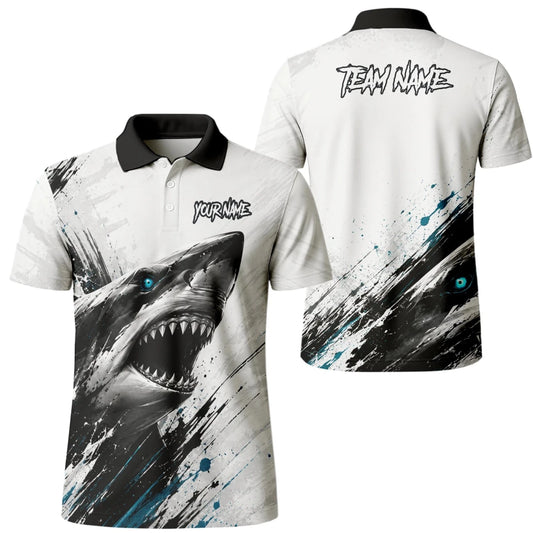 Personalisiertes Dartshirt mit weiß-schwarz-türkisem Hai für Herren D067 - Outfitsuche