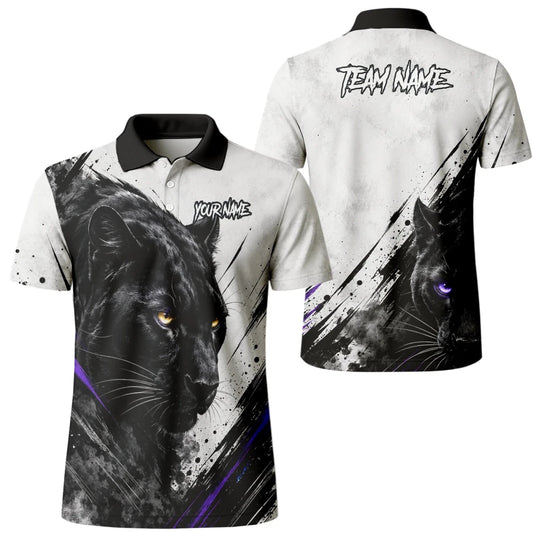 Personalisiertes Dartshirt mit weiß-schwarz-violettem Panther für Herren W442 - Outfitsuche