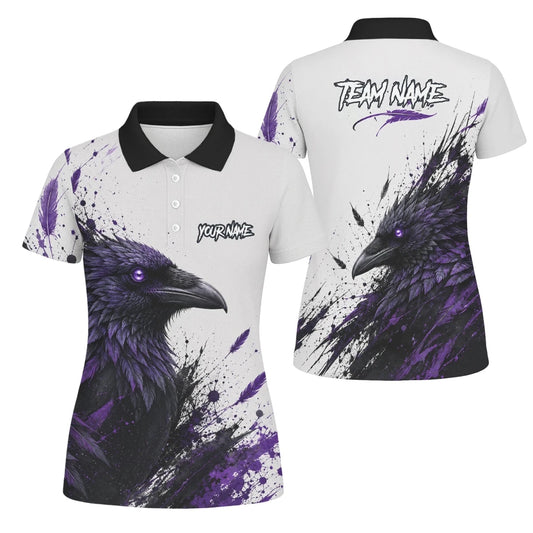 Personalisiertes Dartshirt mit weiß-schwarz-violettem Raben für Damen Z888 - Outfitsuche