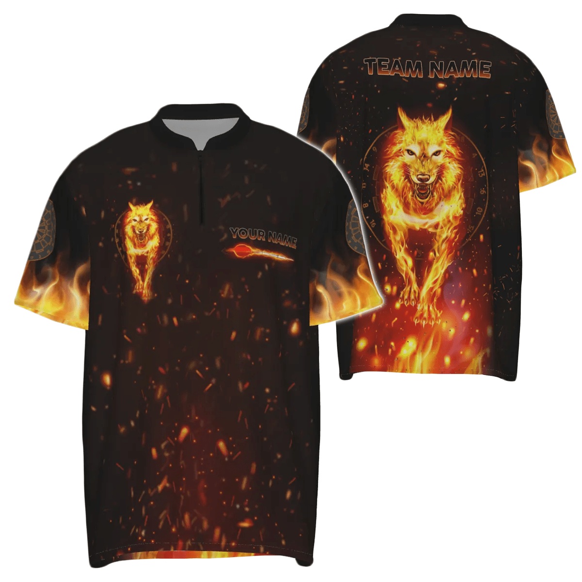 Personalisiertes Dartshirt mit Wolf-Motiv, All-Over-Print, 1/4 Zip, Darttrikot für Herren Spieler H7790 zip - Outfitsuche