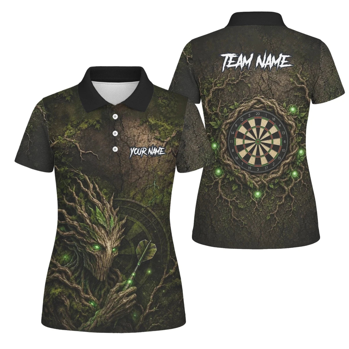 Personalisiertes Dunkelgrünes Baumwesen-Dartboard Dartshirt für Damen C913 - Outfitsuche