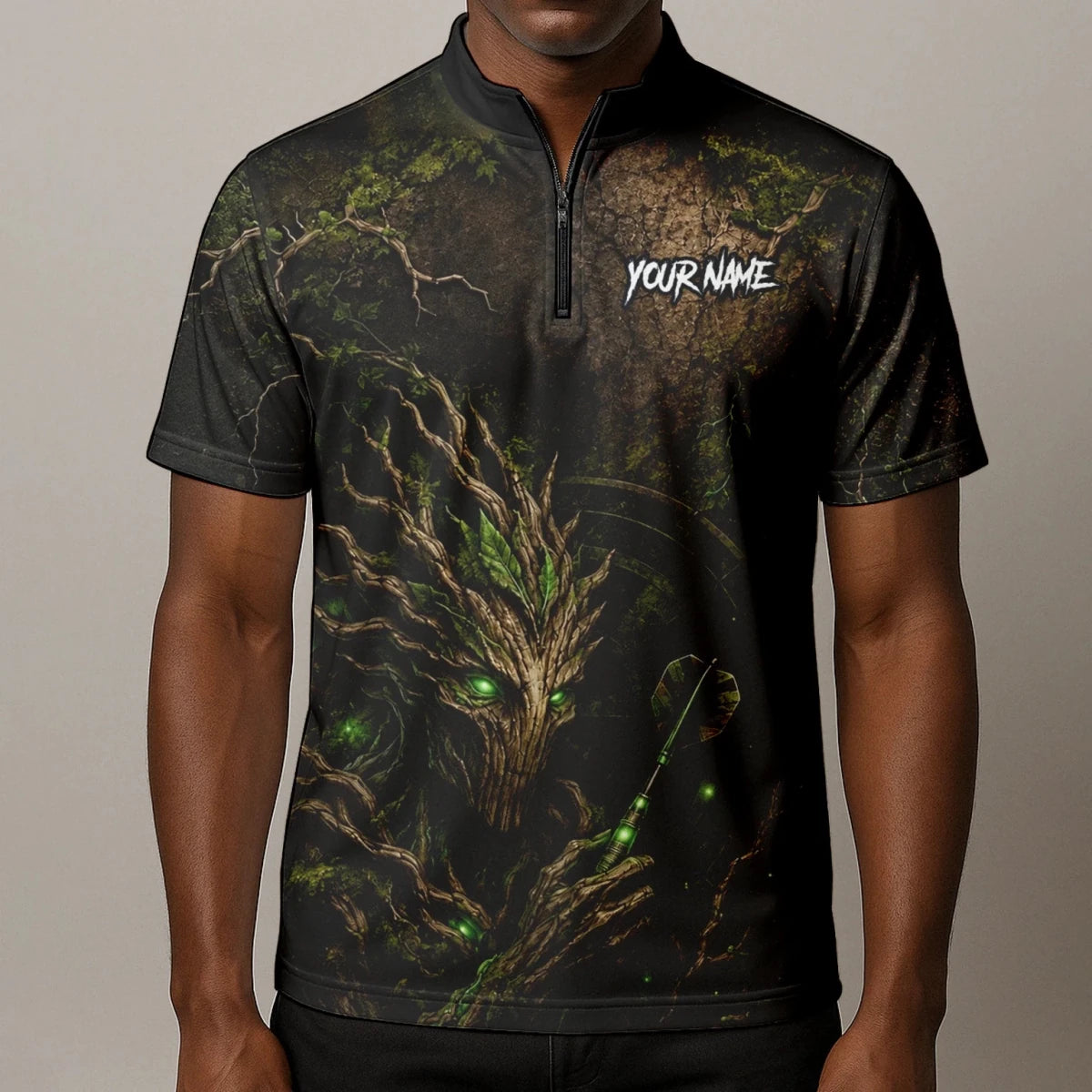 Personalisiertes Dunkelgrünes Baumwesen-Dartboard Dartshirt für Herren C913 - Outfitsuche