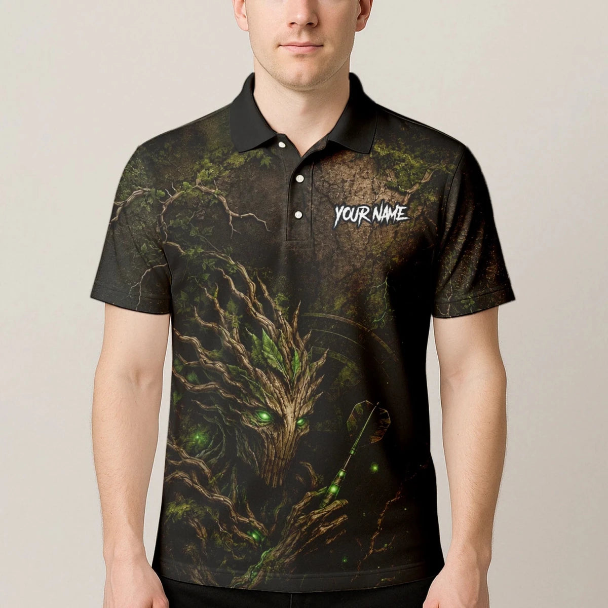 Personalisiertes Dunkelgrünes Baumwesen-Dartboard Dartshirt für Herren C913 - Outfitsuche