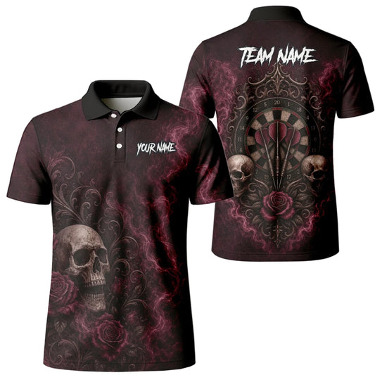 Personalisiertes Dunkelrot-schwarzes Totenkopf-Rosen-Dartshirt für Herren U786 - Outfitsuche
