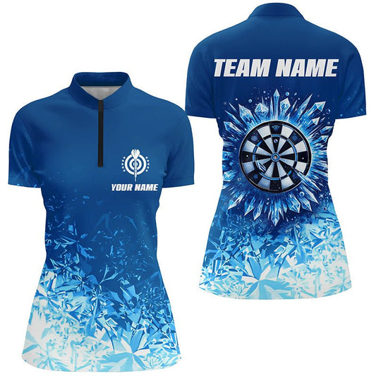 Personalisiertes Eisblaues Darts Quarter-Zip-Shirt | Damen Dartshirt mit individuellem Design | Leichtes Material | L1442 - Outfitsuche