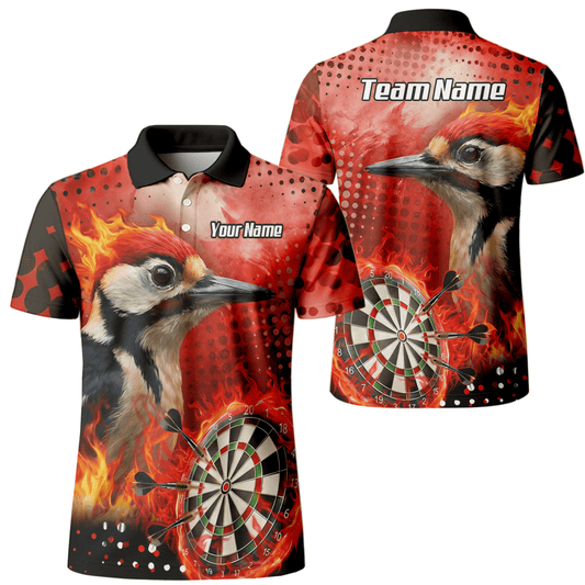 Personalisiertes Feuer - Specht Dart - Jersey Poloshirt mit Reißverschluss Rot - Schwarz für Herren R5006 - Outfitsuche