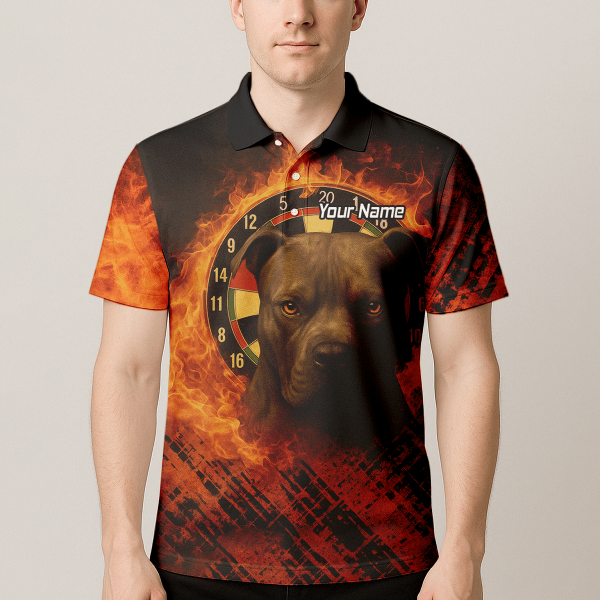 Personalisiertes Feuerhund - Dart - Poloshirt Schwarz - Orange für Herren X5692 - Outfitsuche