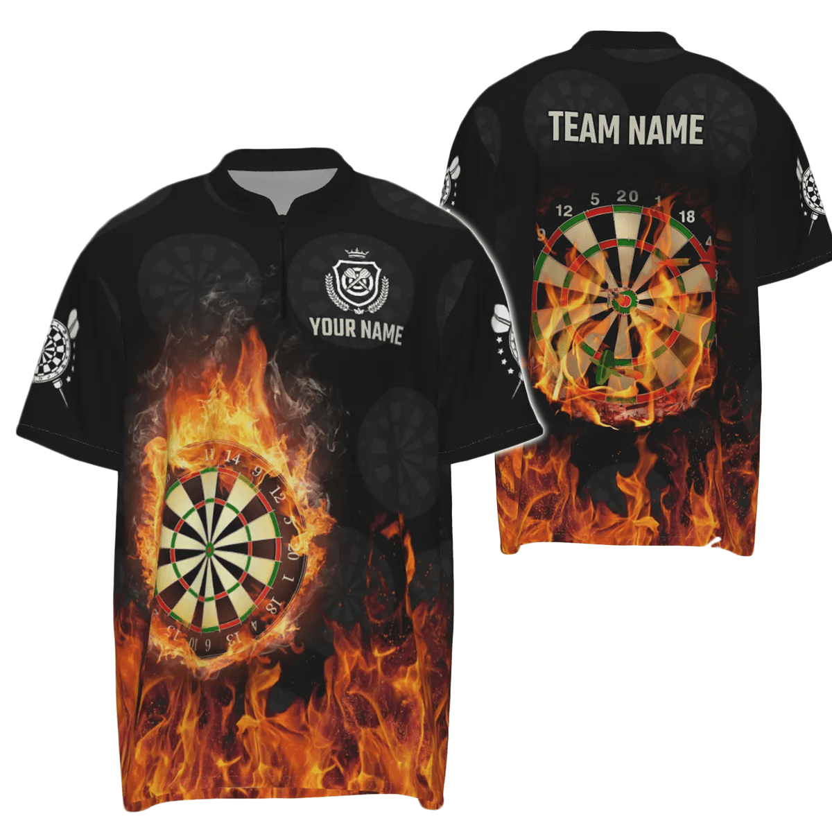 Personalisiertes Flammen Darts 1/4 Zip Shirt, individuell anpassbares Feuer-patriotisches Darts-Trikot für Herren O237 p - Outfitsuche