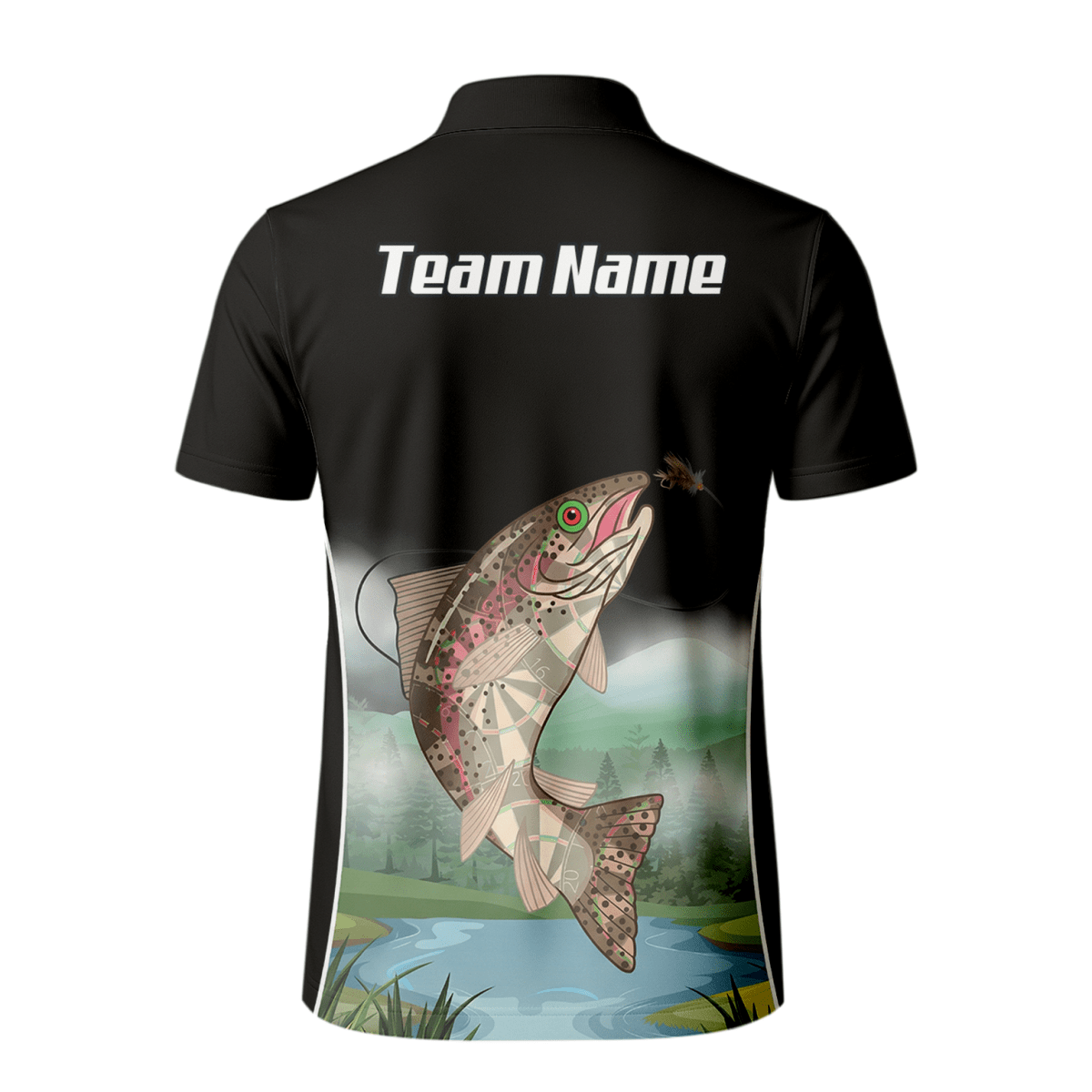 Personalisiertes Forellenangeln Dart - Trikot Polo mit Reißverschluss für Herren, Schwarz - Grau V9509 - Outfitsuche