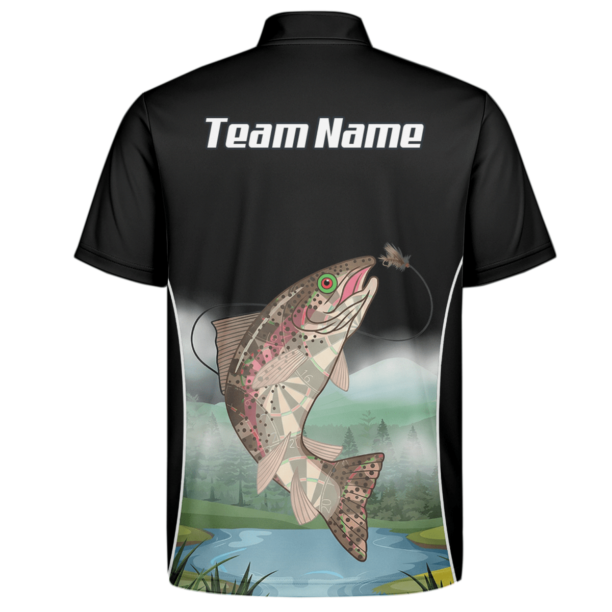 Personalisiertes Forellenangeln Dart - Trikot Polo mit Reißverschluss für Herren, Schwarz - Grau V9509 - Outfitsuche