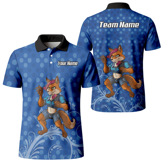 Personalisiertes Fuchs Dart - Trikot Polo mit Reißverschluss Blau gepunktet für Herren Y9578 - Outfitsuche
