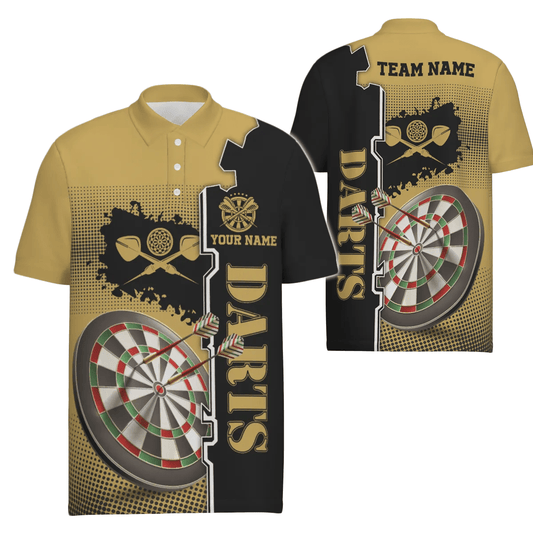 Personalisiertes gelb-schwarzes Herren Darts Polo Shirt, individuell anpassbares Darts Shirt für Männer, Darts Team Trikot C677 - Outfitsuche