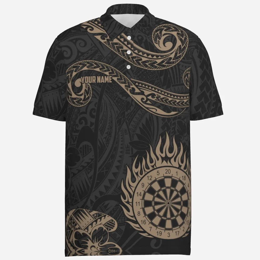 Personalisiertes goldenes Hawaiianisches Tribal Flame Darts Polo Shirt, individuell anpassbare Dart Trikots für Herren Y732 - Outfitsuche