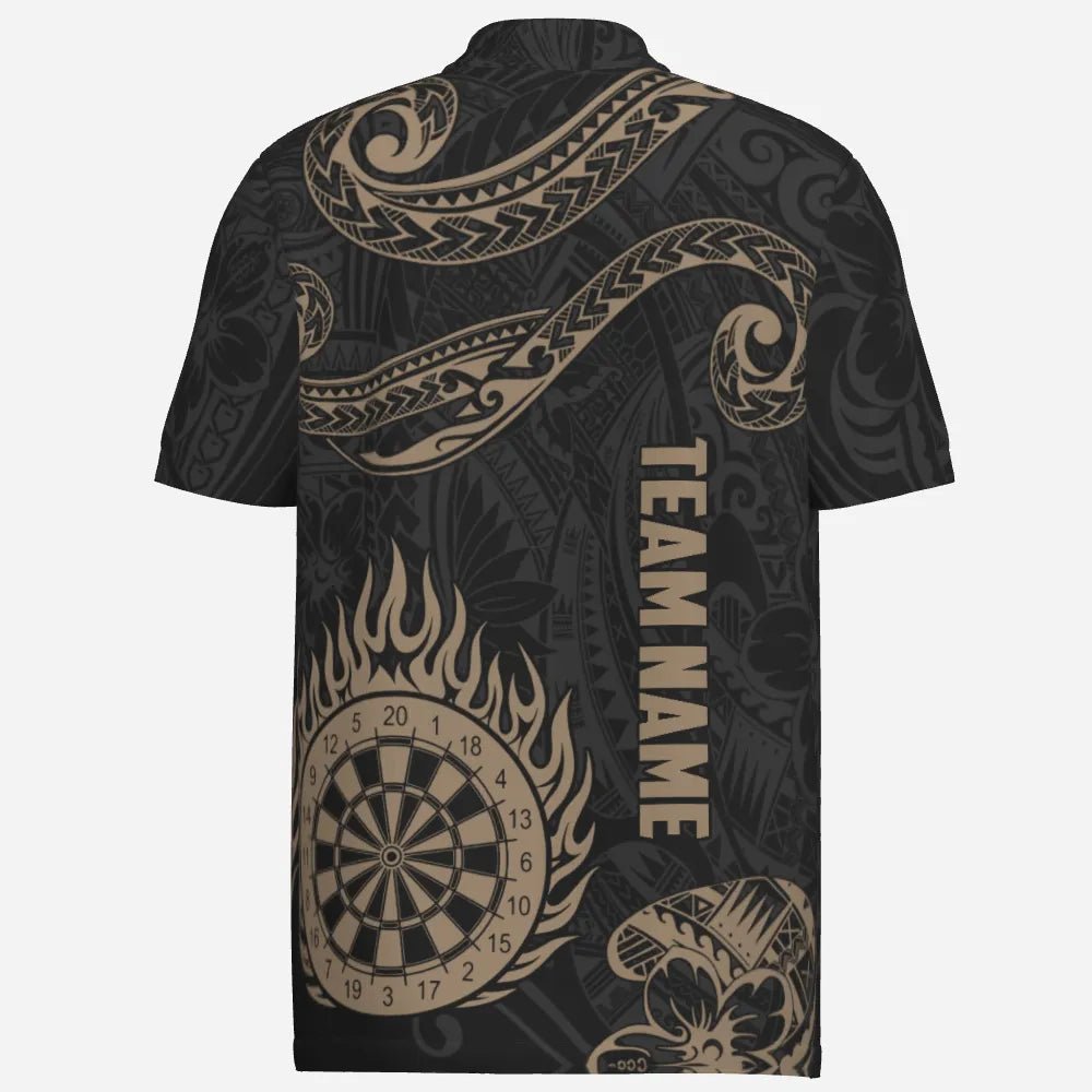 Personalisiertes goldenes Hawaiianisches Tribal Flame Darts Polo Shirt, individuell anpassbare Dart Trikots für Herren Y732 - Outfitsuche