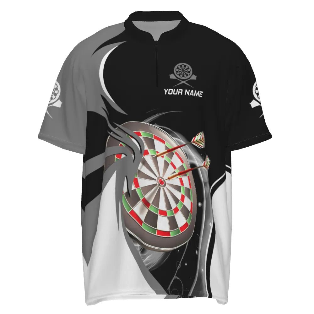 Personalisiertes grau-schwarzes Herren Darts Polo Shirt, individuell anpassbares Darts Shirt für Männer, Dart Trikots e5637 - Outfitsuche