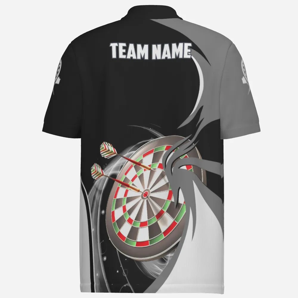 Personalisiertes grau-schwarzes Herren Darts Polo Shirt, individuell anpassbares Darts Shirt für Männer, Dart Trikots e5637 - Outfitsuche