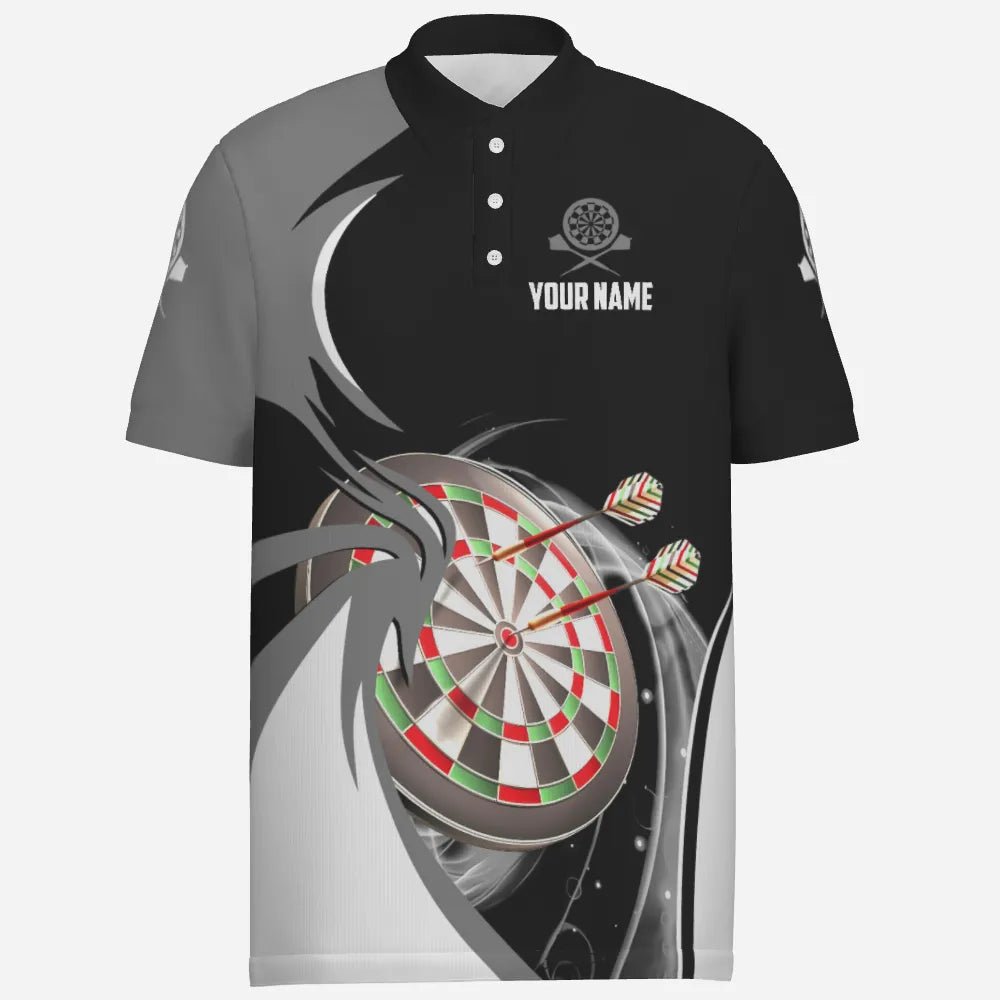 Personalisiertes grau-schwarzes Herren Darts Polo Shirt, individuell anpassbares Darts Shirt für Männer, Dart Trikots e5637 - Outfitsuche