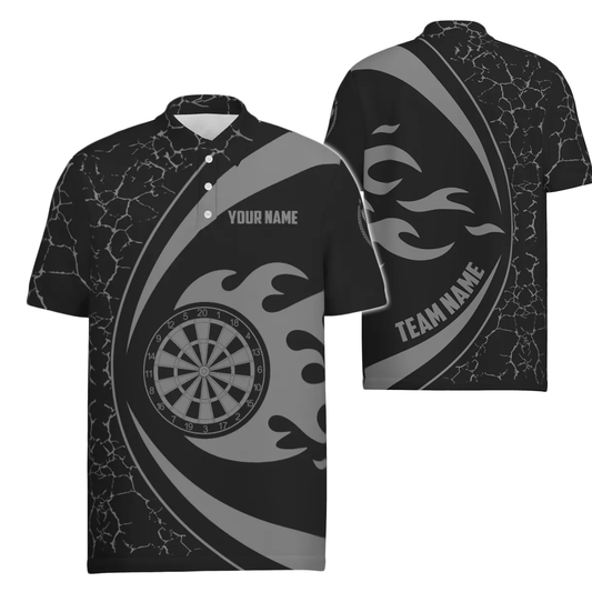 Personalisiertes graues Feuerflammen-Darts-Herren-Polo-Shirt, Darts-Shirt für Männer, Darts-Team-Trikot R500 - Outfitsuche