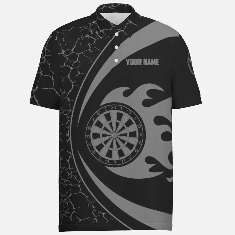 Personalisiertes graues Feuerflammen-Darts-Herren-Polo-Shirt, Darts-Shirt für Männer, Darts-Team-Trikot R500 - Outfitsuche