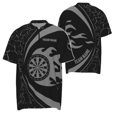 Personalisiertes graues Feuerflammen-Darts-Quarter-Zip-Shirt, Darts-Shirt für Herren, Darts-Team-Trikot R500 - Outfitsuche