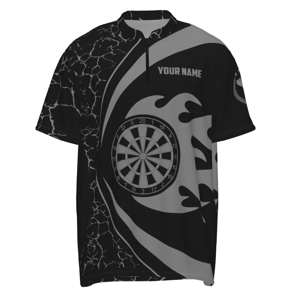 Personalisiertes graues Feuerflammen-Darts-Quarter-Zip-Shirt, Darts-Shirt für Herren, Darts-Team-Trikot R500 - Outfitsuche