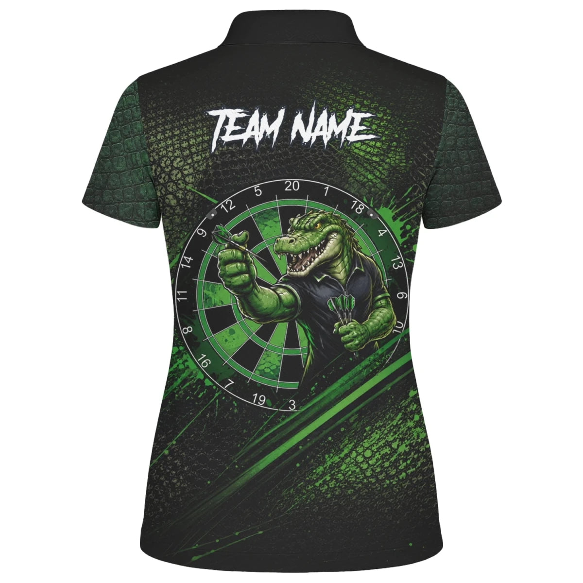 Personalisiertes Grün-schwarzes Alligator-Dartspieler-Dartshirt für Damen I987 - Outfitsuche