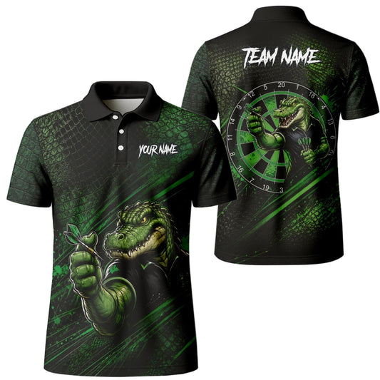 Personalisiertes Grün-schwarzes Alligator-Dartspieler-Dartshirt für Herren I987 - Outfitsuche