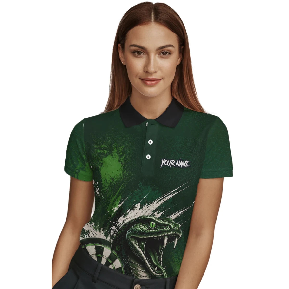 Personalisiertes Grün-schwarzes Kobra-Dartboard Dartshirt für Damen M244 - Outfitsuche