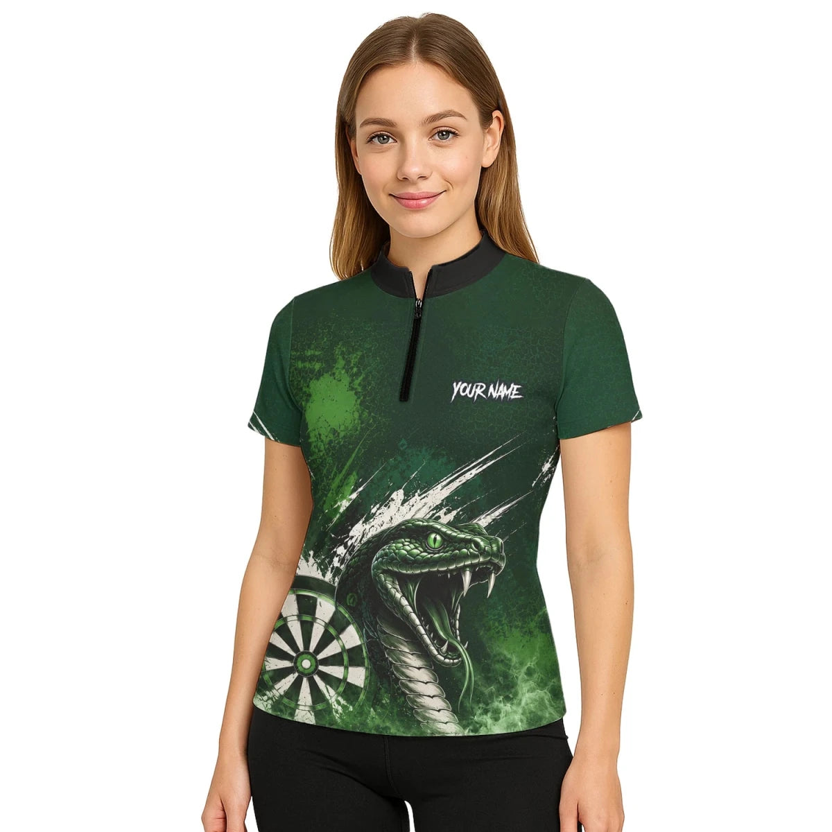 Personalisiertes Grün-schwarzes Kobra-Dartboard Dartshirt für Damen M244 - Outfitsuche