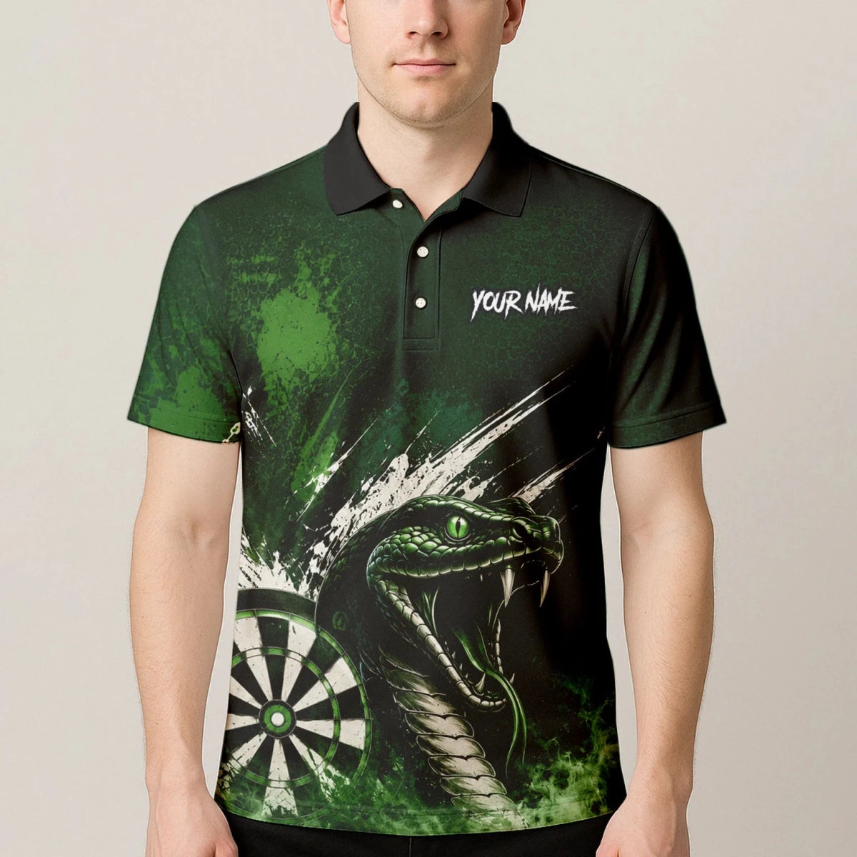 Personalisiertes Grün-schwarzes Kobra-Dartboard Dartshirt für Herren M244 - Outfitsuche