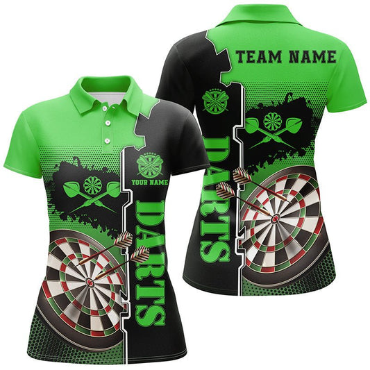 Personalisiertes Grün-Schwarzes Darts Polo-Shirt | Damen Darts Team Trikot | Individuell Gestaltetes Darts Shirt | L1296 - Outfitsuche