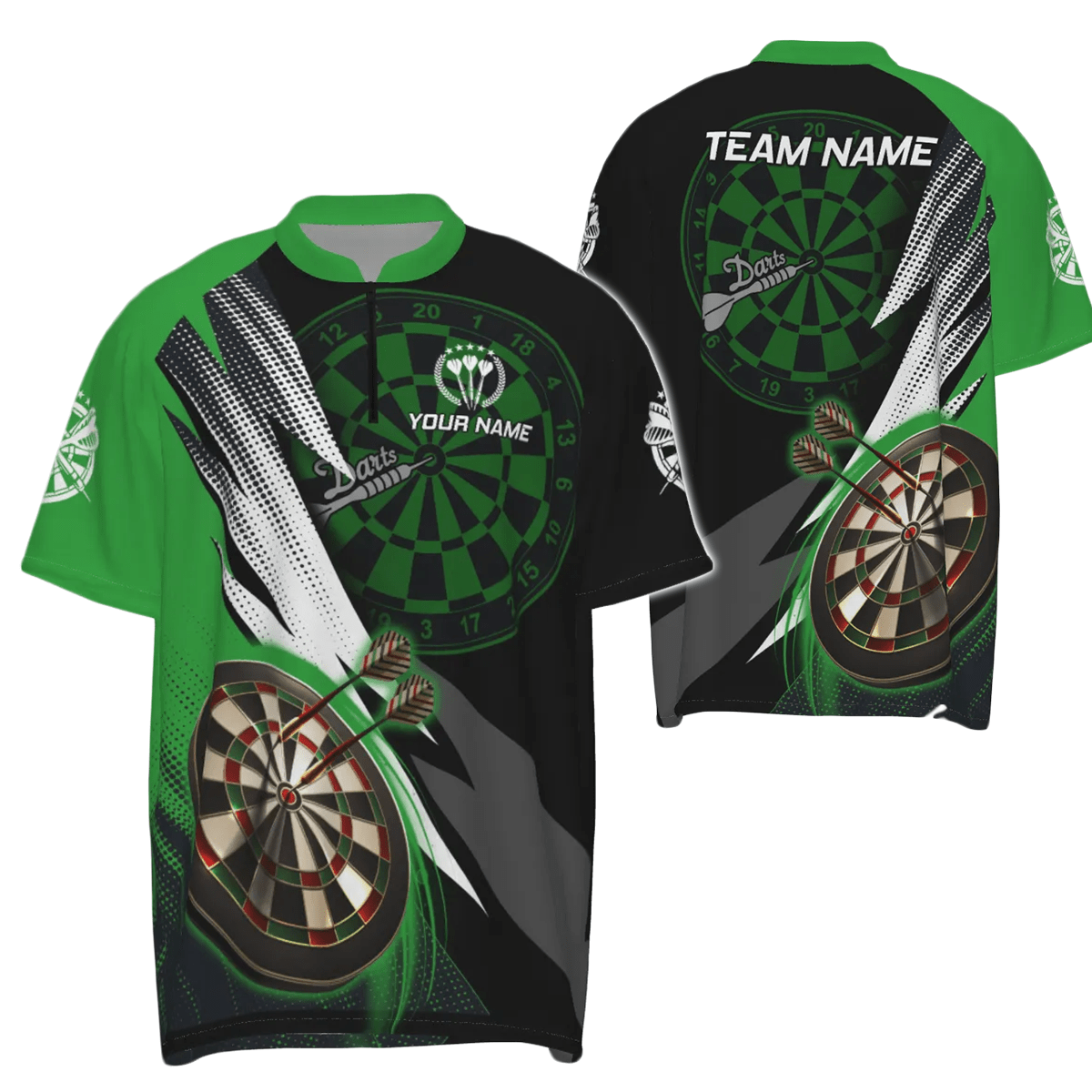 Personalisiertes grün-schwarzes Herren Darts Polo Shirt, individuell anpassbares cooles Darts Shirt für Männer, Team Trikot S608 - Outfitsuche