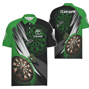 Personalisiertes grün-schwarzes Herren Darts Polo Shirt, individuell anpassbares cooles Darts Shirt für Männer, Team Trikot S608 - Outfitsuche