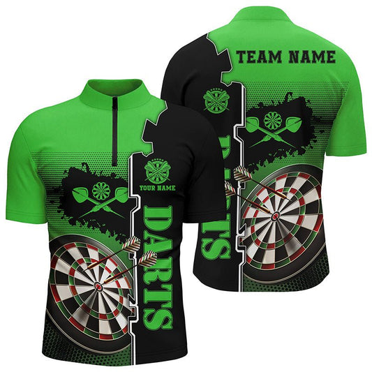 Personalisiertes Grünes Schwarzes Darts Quarter Zip Shirt | Individuelles Darts Shirt für Herren | Darts Trikot L1448 - Outfitsuche