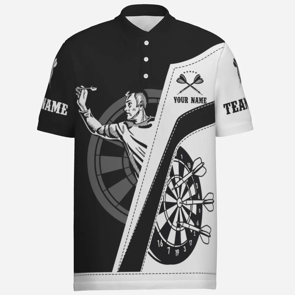 Personalisiertes Herren Dart Polo Shirt mit All-Over-Print in Schwarz-Weiß, individuell anpassbares Dart-Shirt für Männer D683 - Outfitsuche