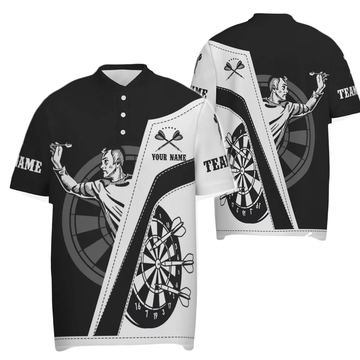 Personalisiertes Herren Dart Polo Shirt mit All-Over-Print in Schwarz-Weiß, individuell anpassbares Dart-Shirt für Männer D683 - Outfitsuche