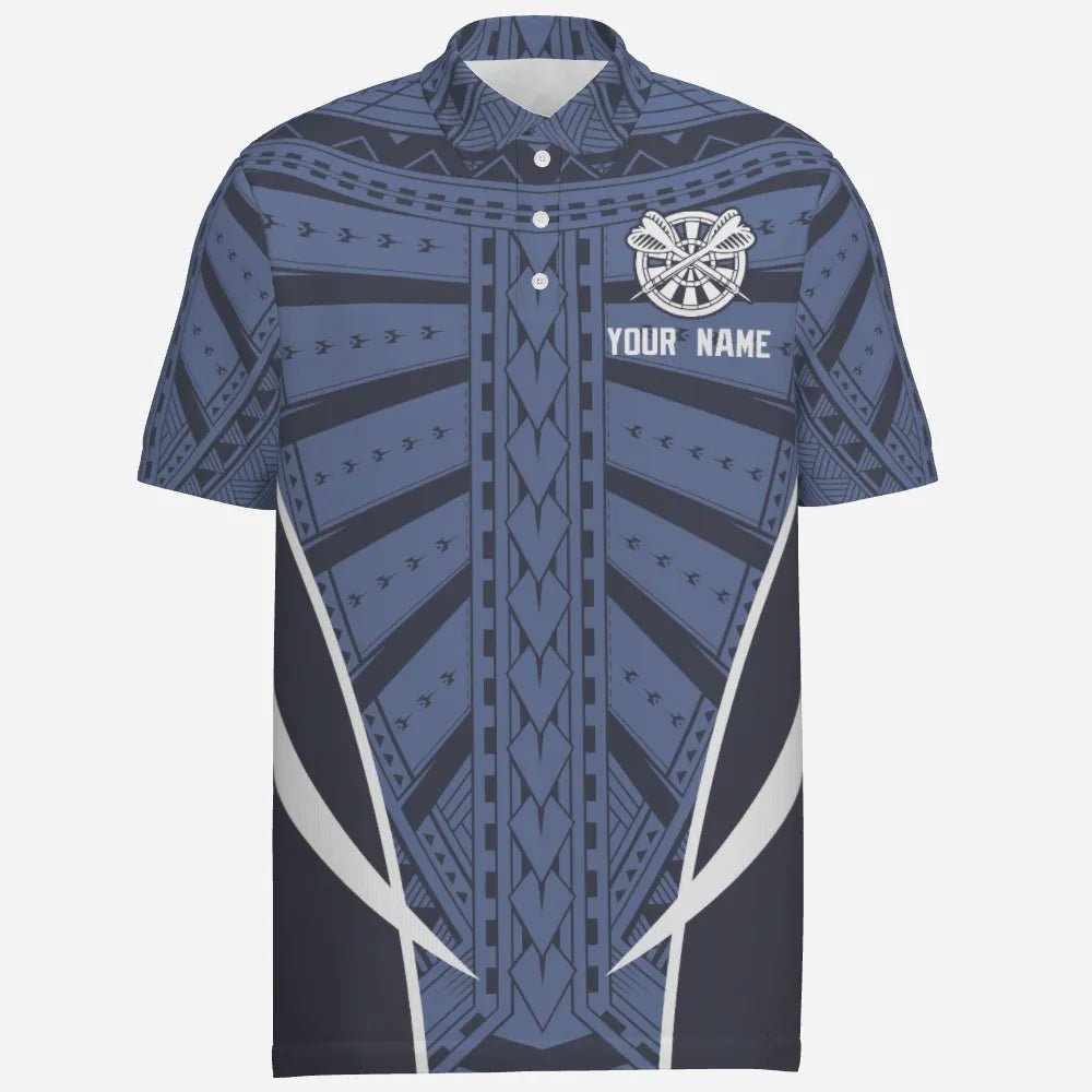 Personalisiertes Herren Dart Polo Shirt mit blauem Tribal-Muster, individuell anpassbare Dartshirts, coole Darttrikots A361 - Outfitsuche