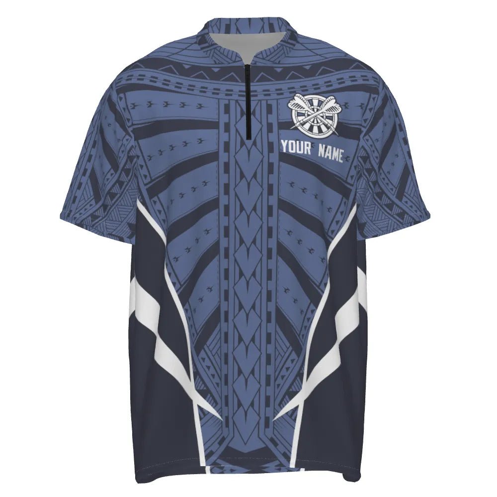 Personalisiertes Herren Dart Polo Shirt mit blauem Tribal-Muster, individuell anpassbare Dartshirts, coole Darttrikots A361 - Outfitsuche